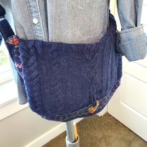 RALPH LAUREN CROCHET WOOL BLEND KNITWEAR CROSSBODY PURSE MESSAGENER BAG BLUE